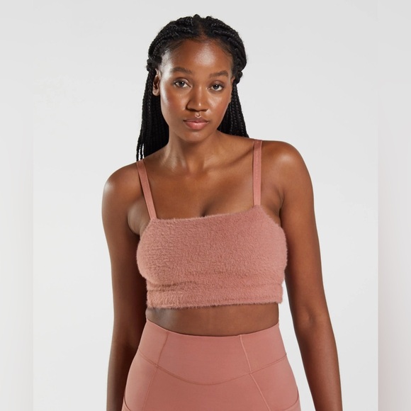Gymshark Dusty Rose Fuzzy Crop Top Gymshark X Whitney Simmons M - Picture 1 of 9